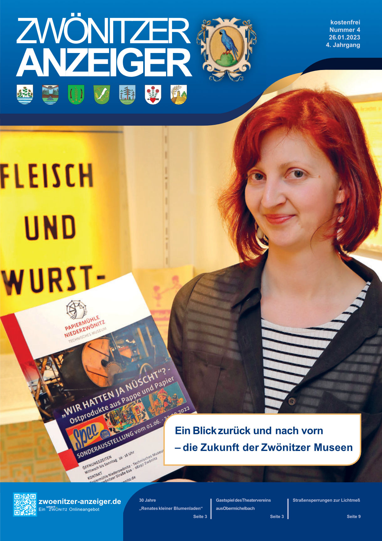 Titelbild Zwönitzer Anzeiger Frau mit Flyer zu Papiermühle